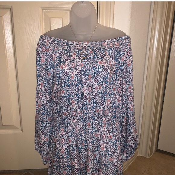 Jessica Simpson Floral Off-Shoulder Romper - Blue and Pink - Picture 8 of 9